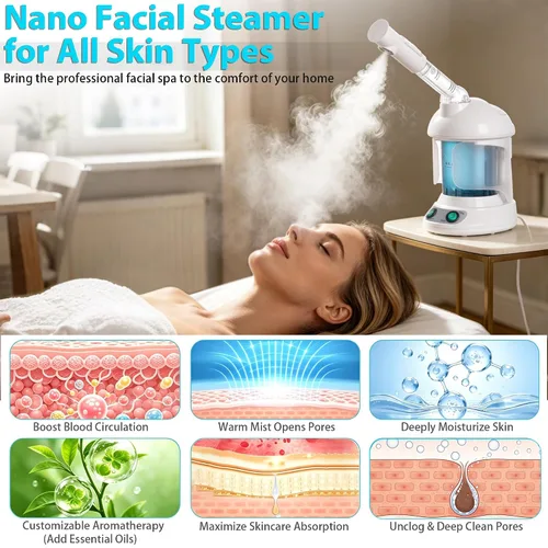 Miniatura 7 de SUPER DEAL Vaporizador de pelo PRO 3 en 1 multifunción con ozono, vaporizador facial con capucha y accesorio para terapia capilar y facial para uso
