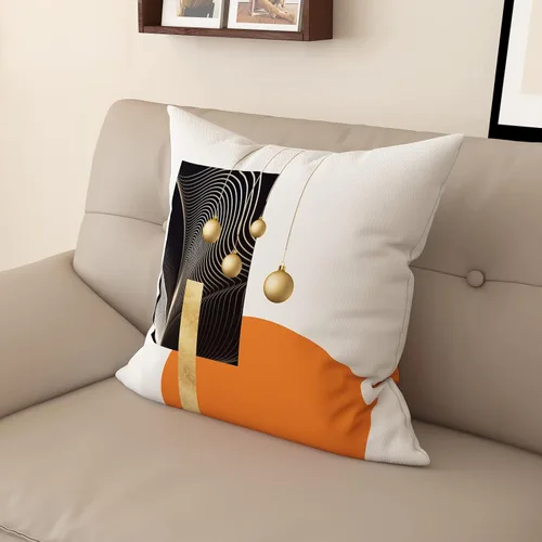 Funda de almohada decorativa para sofá de sala de estar, patrón impreso de doble cara, funda de cojín naranja geométrica abstracta estilo nórdico,