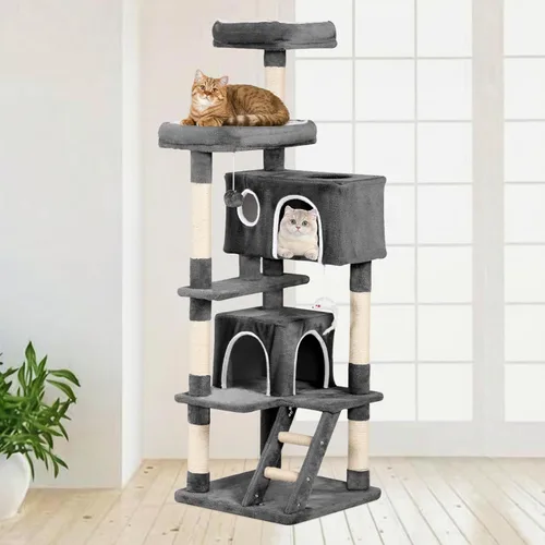Miniatura 9 de Torre de árbol para gatos de 53 pulgadas, centro de actividades para interiores de varios niveles con postes rascadores de sisal, condominio, percha