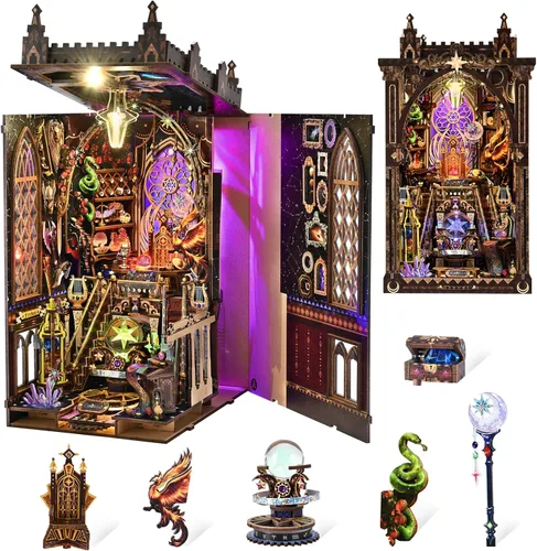 Miniatura 13 de TOYQI Kit de Rincón de Libros, Kits de Rincón de Libros para Adultos, Kit de Casa de Muñecas en Miniatura DIY Rompecabezas de Madera 3D Booknook