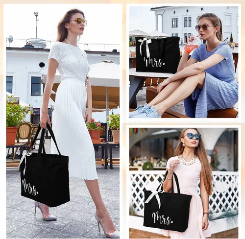 Miniatura 7 de Bolsa de mano para novia con bolsa de maquillaje, juego de poliéster MRS para mujer, grande, negro, regalos de boda, Negro -, Grande