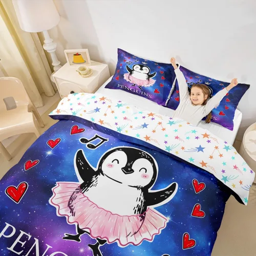 Miniatura 3 de Juego de funda de edredón para niños, diseño de pingüino de dibujos animados, tamaño King, bonito juego de ropa de cama de animales de poste ártico
