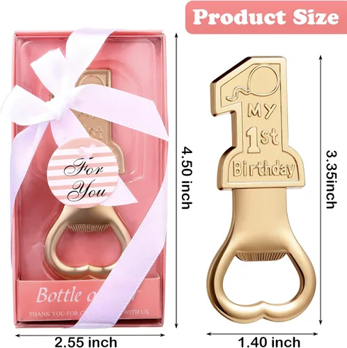 Miniatura 2 de Paquete de 30 suministros para fiesta de primer cumpleaños, regalo para invitados, 1 abrebotellas, decoración de primer aniversario, recuerdos, Rosa
