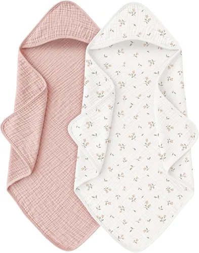 Miniatura 7 de MairMore Toallas de muselina para bebé con capucha para recién nacido, toallas de baño para bebé 100% algodón, suaves y absorbentes, toalla de bebé