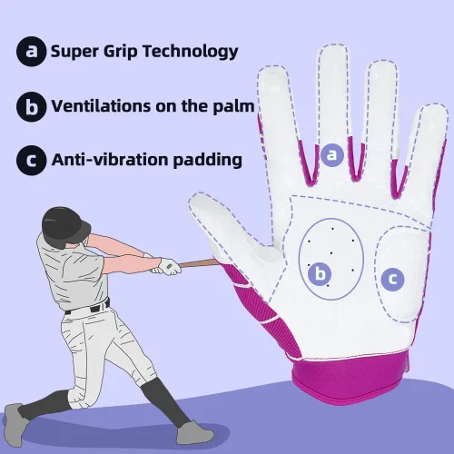 Miniatura 3 de Seibertron B-A-R PRO 2.0 - Guantes insignia de bateo para béisbol, sóftbol y Teeball, con super agarre, ajuste de dedo, múltiples tamaños 11 + 5 Rosa