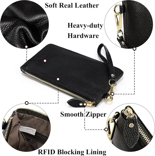 Miniatura 3 de Uromee Cartera de mano para mujer, de piel auténtica, con cadena de hombro desmontable