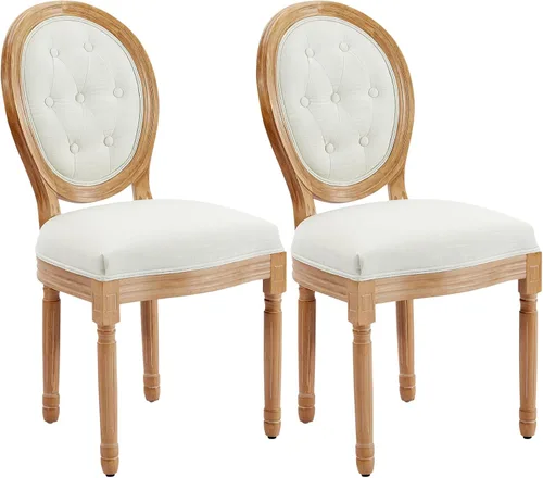 Miniatura 25 de Juego de 2 sillas de comedor francesas con respaldo redondo, sillas de comedor tapizadas de mediados de siglo con patas de madera maciza para Beige