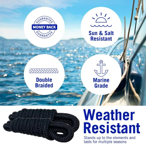 Miniatura 3 de Líneas para defensas de barco, cuerda de nailon trenzado doble de 3/8 pulgadas, 6 pies con bucle, paquete de 2, negro, para boya, amarre de moto