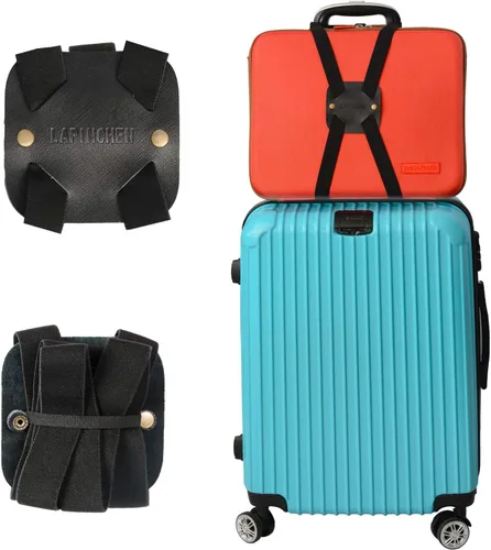 Miniatura 7 de Correas elásticas para equipaje hechas de cuero auténtico un accesorio de maleta de viaje ajustable y portátil negro