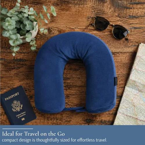 Miniatura 7 de Brookstone Free Form Almohada de Viaje - Almohada de Cuello de Viaje de Espuma Viscoelástica Ligera y Flexible para Dormir, Automóvil, Avión y Azul
