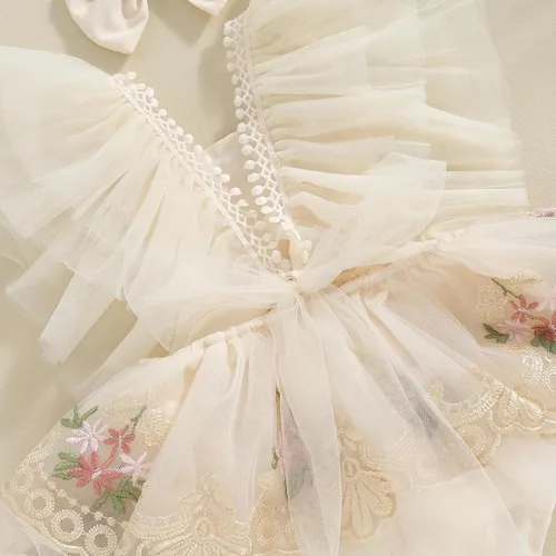 Miniatura 12 de Sasaerucure Traje de verano para bebé niña, sin mangas, mameluco de encaje tutú, mameluco de una pieza con volantes