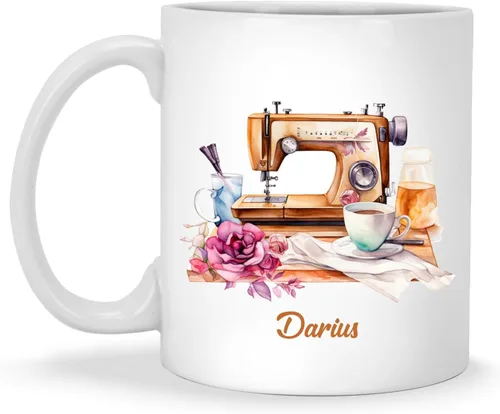 Miniatura 15 de Taza de café personalizada de pila de tela e hilos, Taza de máquina de coser, Taza de cerámica con nombre personalizado Regalos para amantes