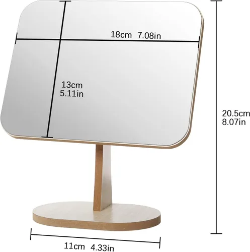 Miniatura 6 de Espejo de maquillaje de tocador para escritorio con soporte de madera, rotación de 90° de una sola cara, espejo de mesa portátil para maquillaje