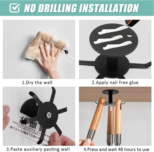 Miniatura 6 de Zorfeter Ganchos para utensilios de cocina para debajo del gabinete, estantes de utensilios de acero inoxidable con rotación de 360°, sin