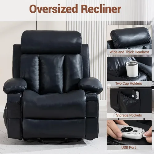 Miniatura 5 de Power Lift Recliner Chair for Elderly, Electric Oversized Single Sofa with Vibration Massage and Heat, Cup Holder and USB Charge Port for Living