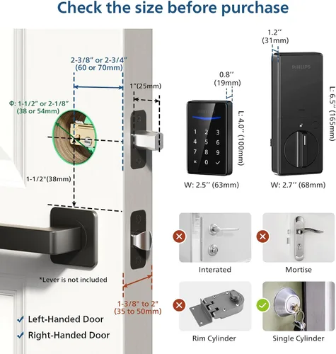 Miniatura 6 de Philips Cerradura de puerta de entrada sin llave, genera código único de forma remota no conectada, cerradura de cerrojo independiente con teclado