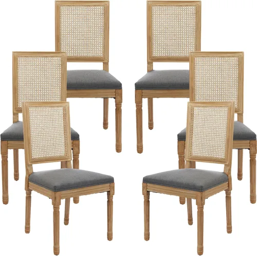 Miniatura 47 de Juego de 2 sillas de comedor de campo francés, sillas de comedor de madera de granja beige, silla de comedor con respaldo tejido con cojín tapizado
