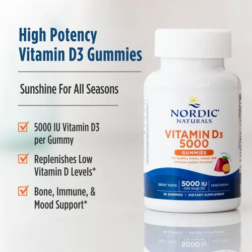 Miniatura 3 de Nordic Naturals Gomitas de vitamina D3 5000, maracuyá - 30 gomitas - Apoyo para huesos saludables, estado de ánimo y sistema inmunológico