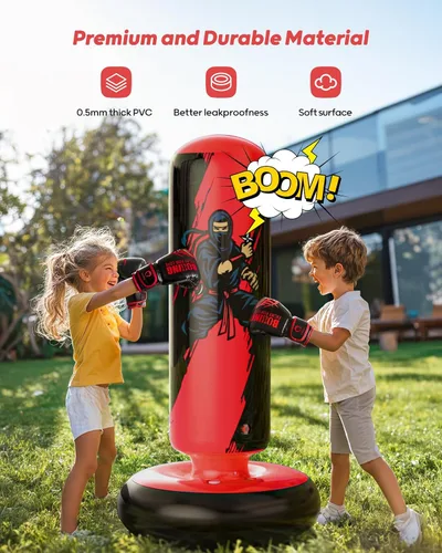 Miniatura 2 de QPAU - Saco de Boxeo para Niños, Bolsa de Boxeo Inflable Estable de 66 Pulgadas con Guantes de Boxeo, Soporte, Juguetes de Boxeo para Niños de 6 a