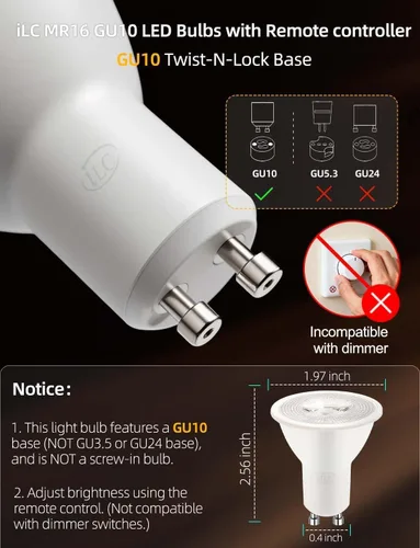 Miniatura 2 de ILC Bombilla LED GU10, equivalente a 40 W, cambio de color, 12 colores, 5 W, regulable, blanco cálido, 2700 K, RGB con control remoto (paquete de 4)