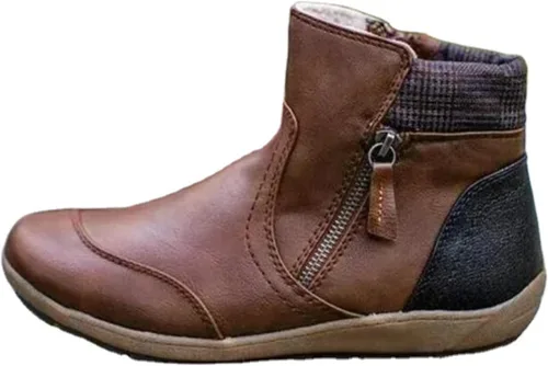 Miniatura 31 de Ladmiple Botas de tobillo para mujer, sin tacón, casual, con cremallera lateral, botas cortas vaqueras occidentales, zapatos para caminar V-Caqui