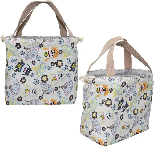 Miniatura 3 de Mini bolsa de almuerzo reutilizable pequeña linda bolsa de almuerzo con cordón adecuado para niñas, mujeres, perros, beige