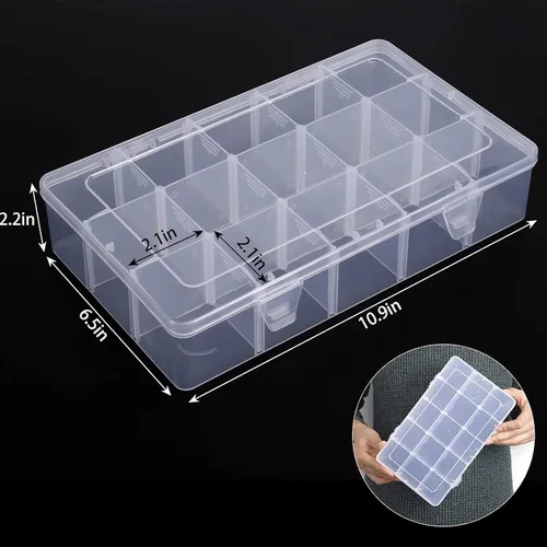 Miniatura 2 de SGHUO Paquete de 3 cajas organizadoras de plástico grandes de 15 rejillas, 15 compartimentos con divisores para caja de aparejos, cuentas, cinta