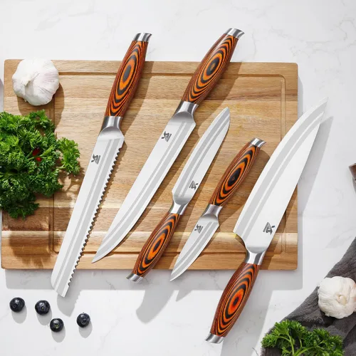 Miniatura 4 de MSY BIGSUNNY Juego de cuchillos de cocina de 5 piezas, cuchillo de cocina profesional alemán de acero inoxidable, serie Tang