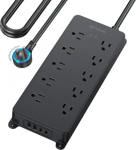 Miniatura 17 de TROND - Alargador de corriente con protector contra sobretensiones, 4000 J, certificado ETL, 10 salidas ampliamente espaciadas con 2 USB A y 2 USB
