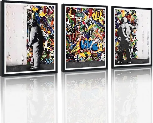 Miniatura 68 de 3 Piezas de Arte de Pared Banksy en Lienzo, Póster de Graffiti, Decoración de Pared con Citas Inspiradoras, Nunca Te Rindas, Obras de Arte para Sala