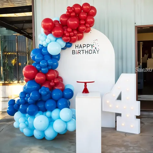 Miniatura 6 de Kit de arco de globos rojo y azul, kit de guirnalda de globos rojo, blanco y azul, globos dorados arena, globos azul marino y blancos para Día