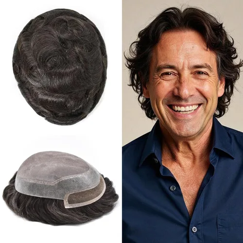 Miniatura 15 de LYRICAL HAIR Sistema de pieza de pelo tipo tupé para hombre, pieza de cabello de poliuretano alrededor de la unidad de cabello para hombres, 5 x 7