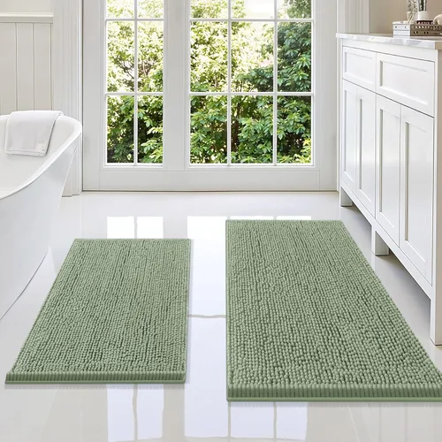 Miniatura 95 de Smiry Juego de 2 alfombras de baño, felpilla suave y absorbente, lavable a máquina, antideslizantes, para bañera, ducha y suelo