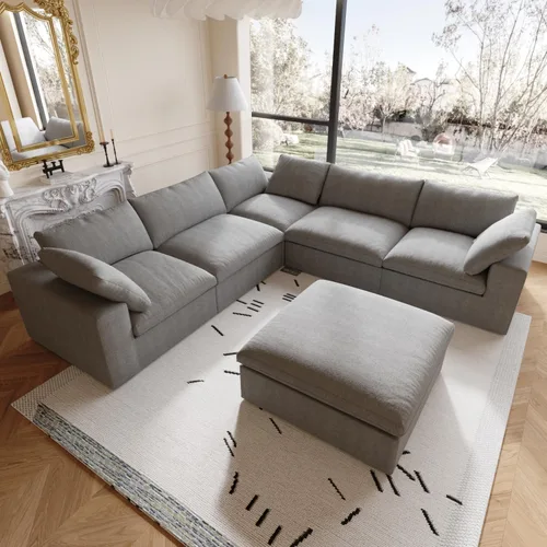 Miniatura 9 de Sofá modular Cloud de 160.6 pulgadas, sofá modular en forma de V con relleno de plumón para sala de estar, sofá convertible minimalista para oficina