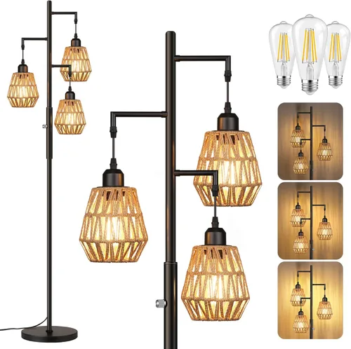 Miniatura 9 de QiMH Lámparas de pie industriales para sala de estar, lámpara de pie de árbol con regulable continuo, lámparas altas modernas de 68 pulgadas