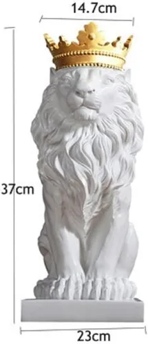 Miniatura 8 de Comfy Hour Estatua de león grande de 16 pulgadas con corona dorada, figura decorativa blanca felina para estante de oficina en casa, escultura