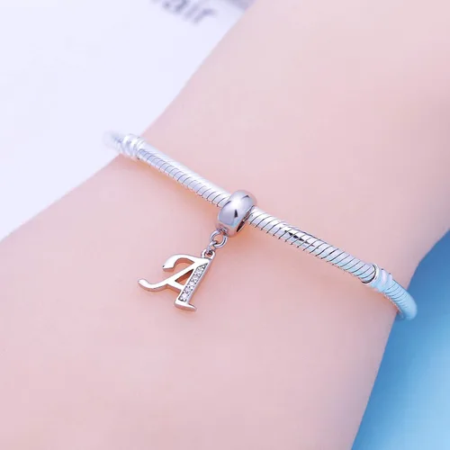 Miniatura 4 de ABUN Abalorio de plata de ley 925 con letra A a la Z, espaciador de inicial, con circonita cúbica transparete colgante, auténtica, para pulseras