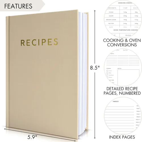 Miniatura 4 de Libro de recetas estético en blanco con cubierta impermeable, el cuaderno de recetas perfecto para escribir en tus propias recetas, hermoso libro