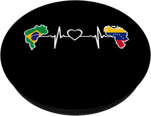 Miniatura 2 de Bandera brasileña venezolana - Venezuela Brasil Heartbeat PopSockets intercambiables PopGrip