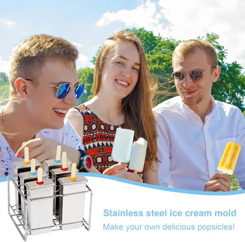 Miniatura 2 de Moldes de paletas de acero inoxidable, juego de 6 moldes para hacer helados, moldes de paletas caseras reutilizables de metal con 50 varillas