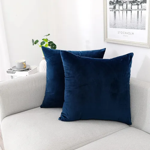 NiNi ALL - Fundas de almohada decorativas de terciopelo, color azul oscuro, 24 x 24 pulgadas, paquete de 2 unidades, color azul marino, suaves para