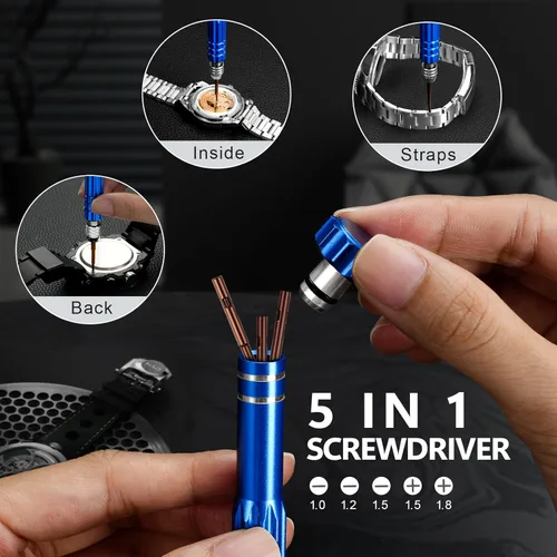 Miniatura 8 de Kit de reparación de relojes Jorest + Herramienta de presión para relojes, reemplazo de batería, ajuste de correa, llave para abrir la cubierta