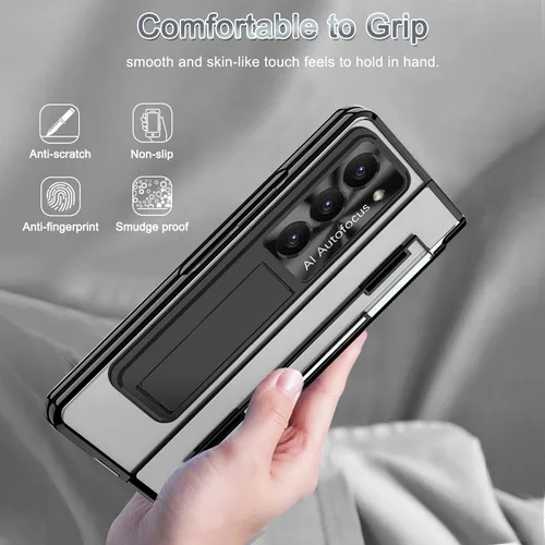 Miniatura 7 de NINKI Funda compatible con Samsung Galaxy Z Fold 5 5G con S Pen y protección de bisagra, cubierta transparente chapada de lujo transparente con Negro