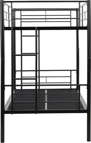 Miniatura 6 de EMKK Literas de metal tamaño individual con escalera y barandilla de longitud completa, marco de cama de metal negro, no necesita somier, firme