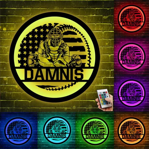 Miniatura 8 de Letrero de metal personalizado para jugador de béisbol con luz LED, nombre y número personalizado, arte de pared de béisbol, letrero de neón