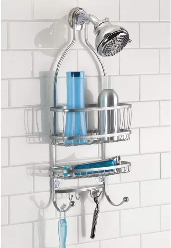 Miniatura 3 de iDesign - Organizador de ducha colgante extra ancho de metal, colección York, 10 x 4 x 22 pulgadas, plateado Plata