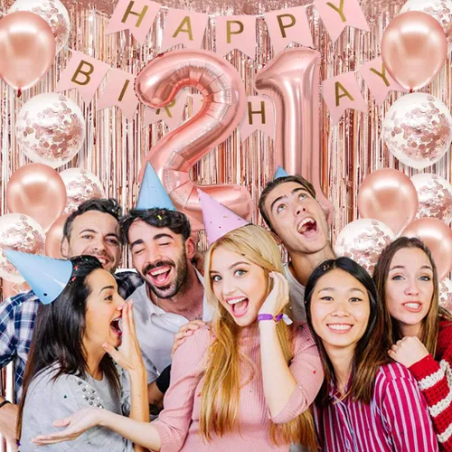 Miniatura 5 de Decoraciones de cumpleaños 21 para ella, pancarta de feliz cumpleaños 21, corona, banda, adorno para pastel y globo con números, decoraciones de 21th
