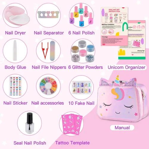 Miniatura 3 de Juego de esmaltes de uñas para niñas, no tóxico, de secado rápido, con secador de uñas y calcomanías de uñas de bricolaje, regalos de Navidad
