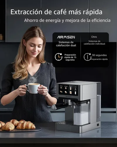 Miniatura 8 de AIRMSEN Máquina de café expreso de 20 bares con espumador automático de leche, cafetera de capuchino y latte con caldera doble de preparación rápida