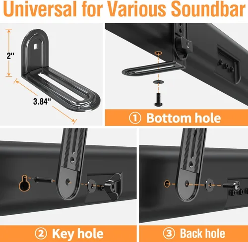 Miniatura 10 de ELIVED Soporte para barra de sonido, soporte de TV para barra de sonido, para montaje encima o debajo de TV, se adapta a la mayoría de barras